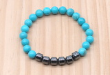 CGB9006 8mm, 10mm turquoise & drum hematite beaded bracelets