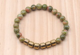 CGB9007 8mm, 10mm unakite & drum hematite beaded bracelets