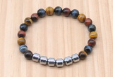 CGB9008 8mm, 10mm colorful tiger eye & drum hematite beaded bracelets