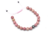 CGB9026 8mm, 10mm pink wooden jasper & drum hematite adjustable bracelets