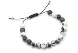 CGB9034 8mm, 10mm black & white jasper & drum hematite adjustable bracelets