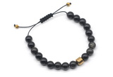 CGB9042 8mm, 10mm black obsidian & drum hematite adjustable bracelets