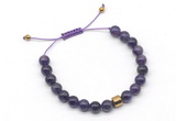 CGB9044 8mm, 10mm amethyst & drum hematite adjustable bracelets