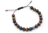 CGB9048 8mm, 10mm colorful tiger eye & drum hematite adjustable bracelets