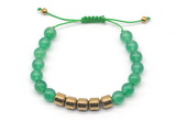 CGB9062 8mm, 10mm green agate & drum hematite adjustable bracelets