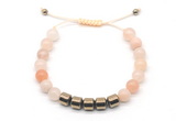 CGB9064 8mm, 10mm pink aventurine & drum hematite adjustable bracelets