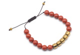 CGB9067 8mm, 10mm red jasper & drum hematite adjustable bracelets