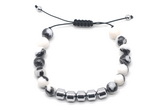 CGB9074 8mm, 10mm black & white jasper & drum hematite adjustable bracelets