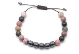 CGB9076 8mm, 10mm rhodonite & drum hematite adjustable bracelets