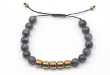 CGB9080 8mm, 10mm black labradorite & drum hematite adjustable bracelets