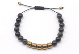 CGB9081 8mm, 10mm golden obsidian & drum hematite adjustable bracelets