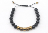 CGB9082 8mm, 10mm black obsidian & drum hematite adjustable bracelets