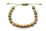 CGB9087 8mm, 10mm unakite & drum hematite adjustable bracelets