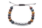 CGB9088 8mm, 10mm colorful tiger eye & drum hematite adjustable bracelets