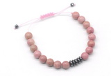 CGB9106 8mm, 10mm pink wooden jasper & rondelle hematite adjustable bracelets