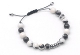 CGB9114 8mm, 10mm black & white jasper & rondelle hematite adjustable bracelets