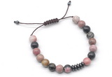 CGB9116 8mm, 10mm rhodonite & rondelle hematite adjustable bracelets