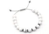 CGB9130 8mm, 10mm white howlite & rondelle hematite adjustable bracelets