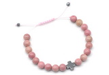 CGB9146 8mm, 10mm pink wooden jasper & cross hematite adjustable bracelets