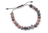 CGB9156 8mm, 10mm rhodonite & cross hematite adjustable bracelets