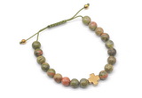 CGB9167 8mm, 10mm unakite & cross hematite adjustable bracelets