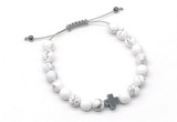 CGB9169 8mm, 10mm white howlite & cross hematite adjustable bracelets