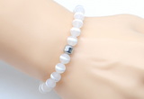 CGB9314 8mm, 10mm matte Tibetan agate & drum hematite power beads bracelets