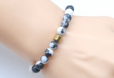 CGB9331 8mm, 10mm matte black & white jasper & drum hematite power beads bracelets