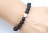 CGB9358 8mm, 10mm black lava & cross hematite power beads bracelets