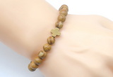 CGB9361 8mm, 10mm wooden jasper & cross hematite power beads bracelets