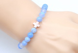 CGB9371 8mm, 10mm blue banded agate & cross hematite power beads bracelets