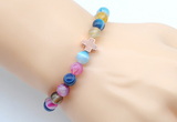 CGB9373 8mm, 10mm colorful banded agate & cross hematite power beads bracelets