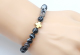 CGB9374 8mm, 10mm black banded agate & cross hematite power beads bracelets