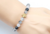 CGB9403 8mm, 10mm black rutilated quartz & cross hematite power beads bracelets