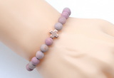 CGB9442 8mm, 10mm matte pink wooden jasper & cross hematite power beads bracelets