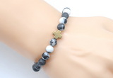 CGB9447 8mm, 10mm matte black & white jasper & cross hematite power beads bracelets