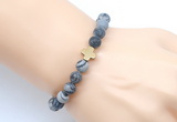 CGB9449 8mm, 10mm matte black water jasper & cross hematite power beads bracelets