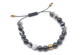 CGB9484 8mm, 10mm black banded agate & drum hematite adjustable bracelets