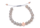 CGB9486 8mm, 10mm grey agate & cross hematite adjustable bracelets