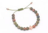 CGB9545 8mm, 10mm matte unakite & cross hematite adjustable bracelets