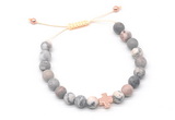 CGB9556 8mm, 10mm matte pink zebra jasper & cross hematite adjustable bracelets