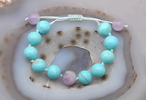 CGB9603 12mm round blue howlite & lavender amethyst adjustable bracelets