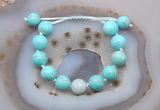 CGB9604 12mm round blue howlite & aquamarine adjustable bracelets