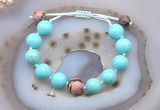 CGB9618 12mm round blue howlite & rhodonite adjustable bracelets