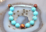 CGB9628 12mm round blue howlite & picasso jasper adjustable bracelets