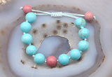 CGB9629 12mm round blue howlite & pink wooden jasper adjustable bracelets