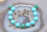 CGB9631 12mm round blue howlite & peafowl agate adjustable bracelets