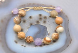 CGB9703 12mm round picture jasper & lavender amethyst adjustable bracelets