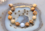 CGB9704 12mm round picture jasper & blue lace agate adjustable bracelets