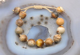 CGB9708 12mm round picture jasper & golden tiger eye adjustable bracelets